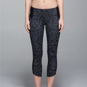 Lululemon Just Breathe Crop  Animal Swirl Deep Coal Light Black Capri Legging